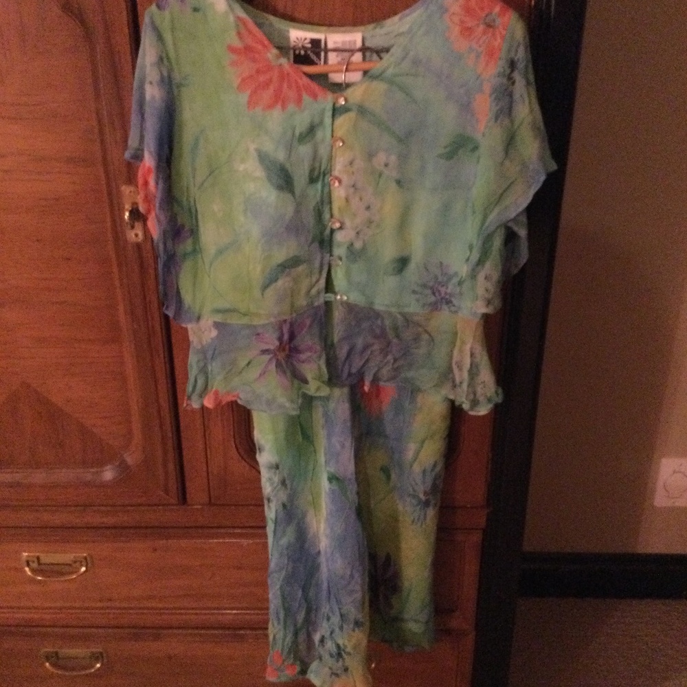 Multi colored flora print top and skirt